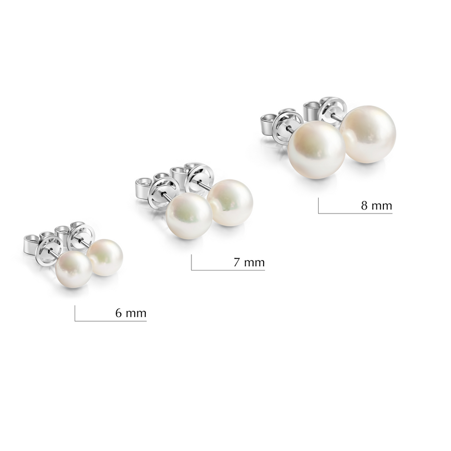 Akoya Pearl Studs in white gold available in 6mm 7mm and 8mm